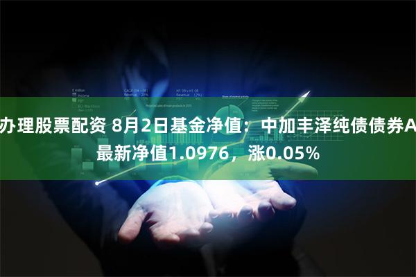 办理股票配资 8月2日基金净值：中加丰泽纯债债券A最新净值1.0976，涨0.05%